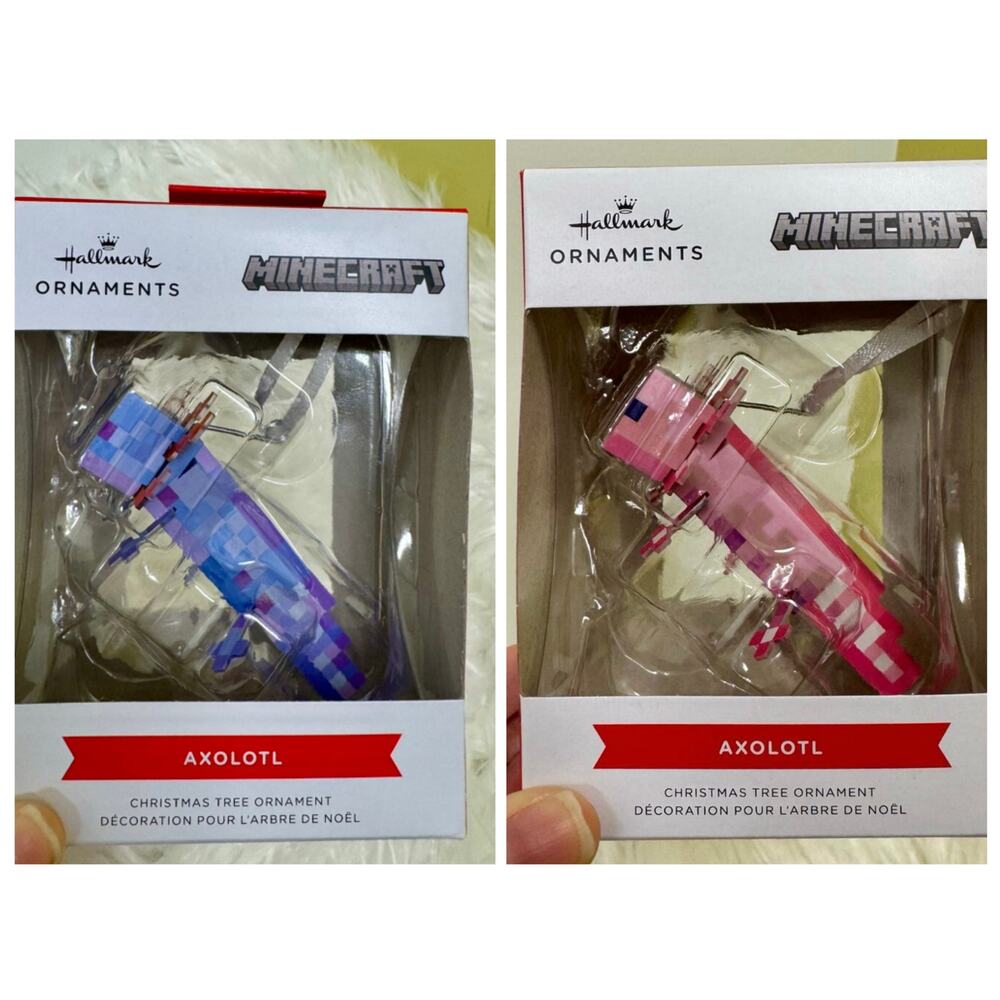 Minecraft Axolotl Christmas Ornament Pink Purple Bundle of 2 Hallmark NIB